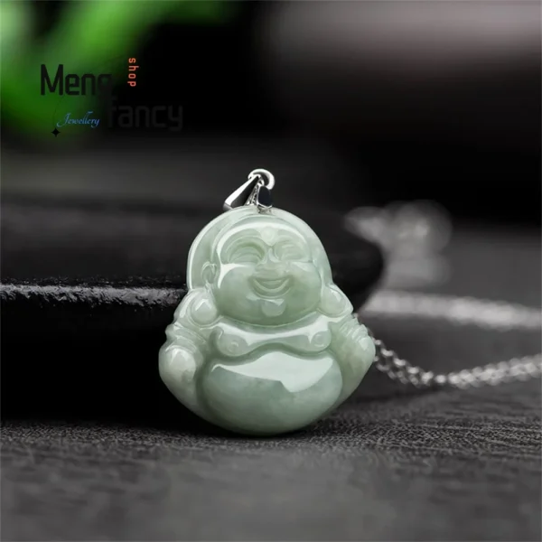 Sterling Silver Jade Maitreya Buddha Pendant