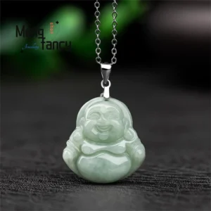Sterling Silver Jade Maitreya Buddha Pendant