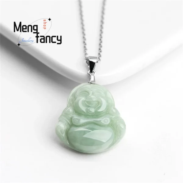Sterling Silver Jade Maitreya Buddha Pendant
