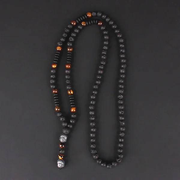 Buddha Head Tiger Eye Lava Stone Necklace