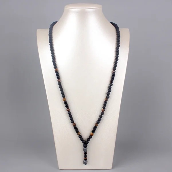 Buddha Head Tiger Eye Lava Stone Necklace