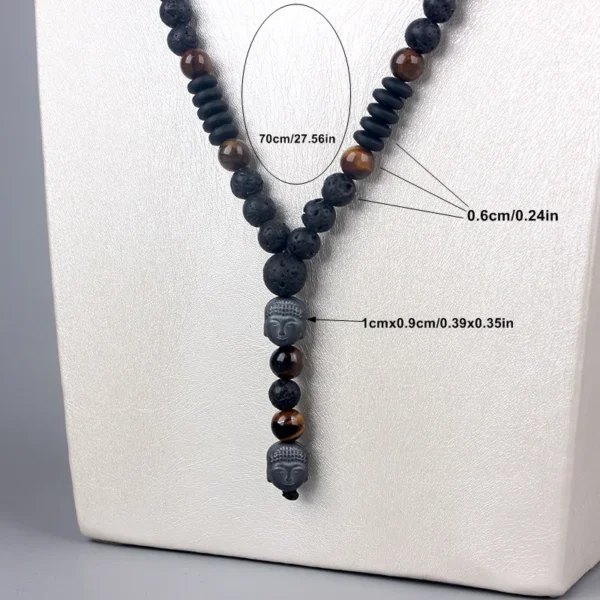 Buddha Head Tiger Eye Lava Stone Necklace