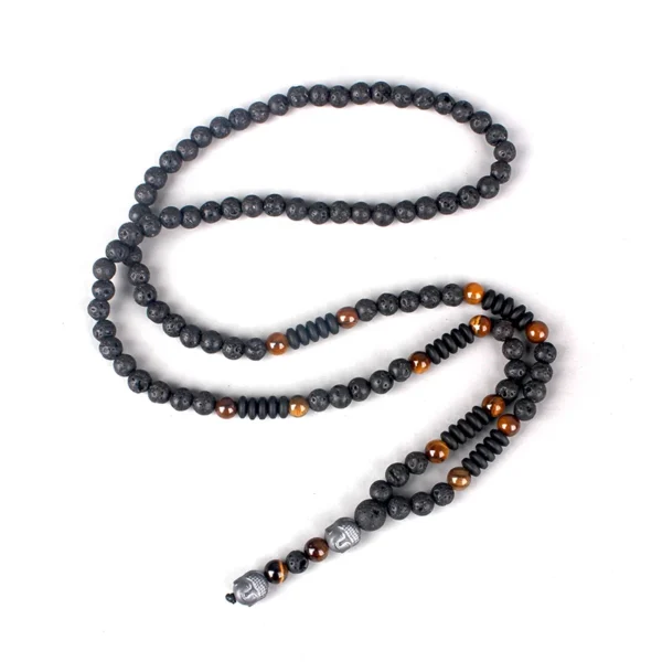 Buddha Head Tiger Eye Lava Stone Necklace